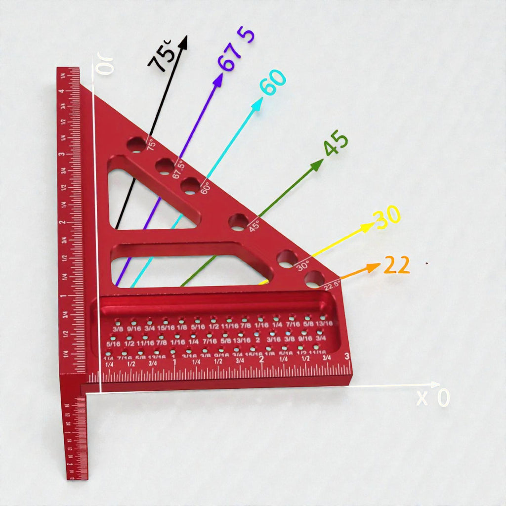 3D Multi-Angle Measuring Ruler - Precise Woodworking Square 45°/90° 